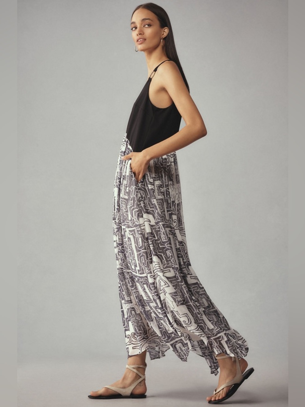Anthropologie abstract Black White bohemian Maxi dress eccentric indie unique M - Picture 4 of 7